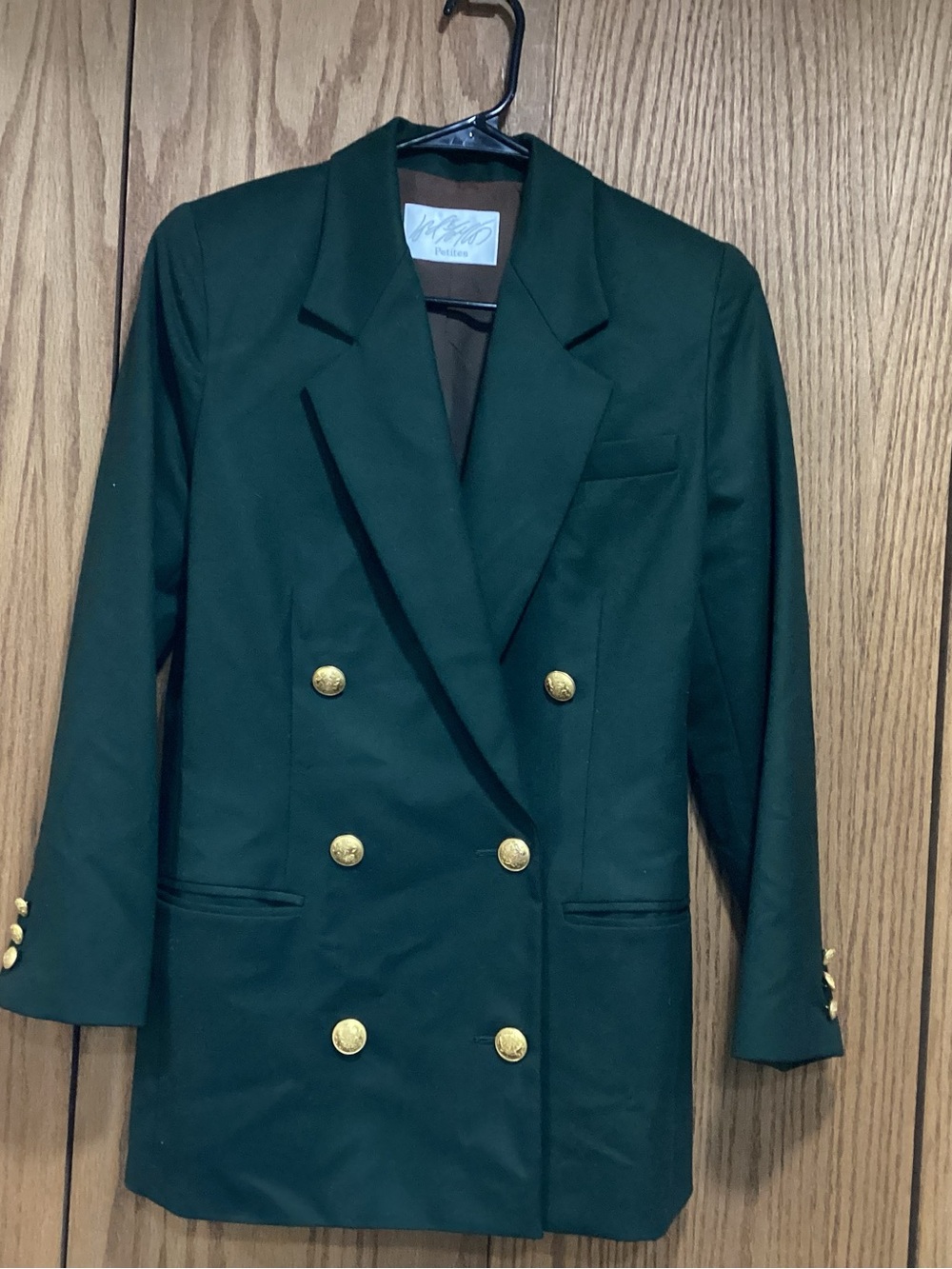Lord & Taylor Dark Green Double-Breasted Blazer with Gold Buttons